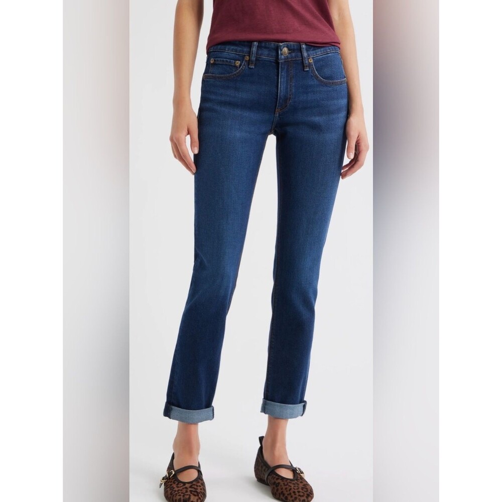 Rag & Bone Dre Low Rise Slim Boyfriend Jeans Dark Wash Cropped Stretch Denim 30